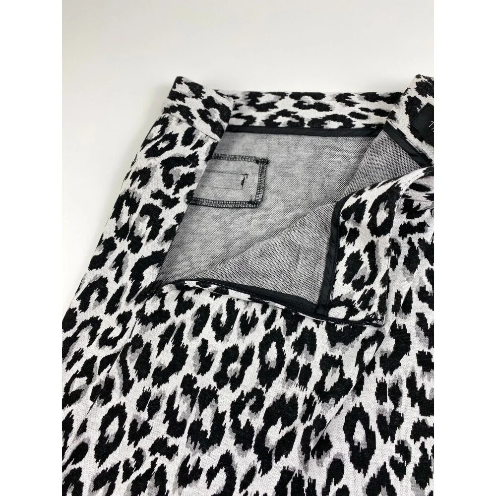 Talbots Skirt Womens Pencil Leopard Print Sz 10 White Black Stretch Mature Glam